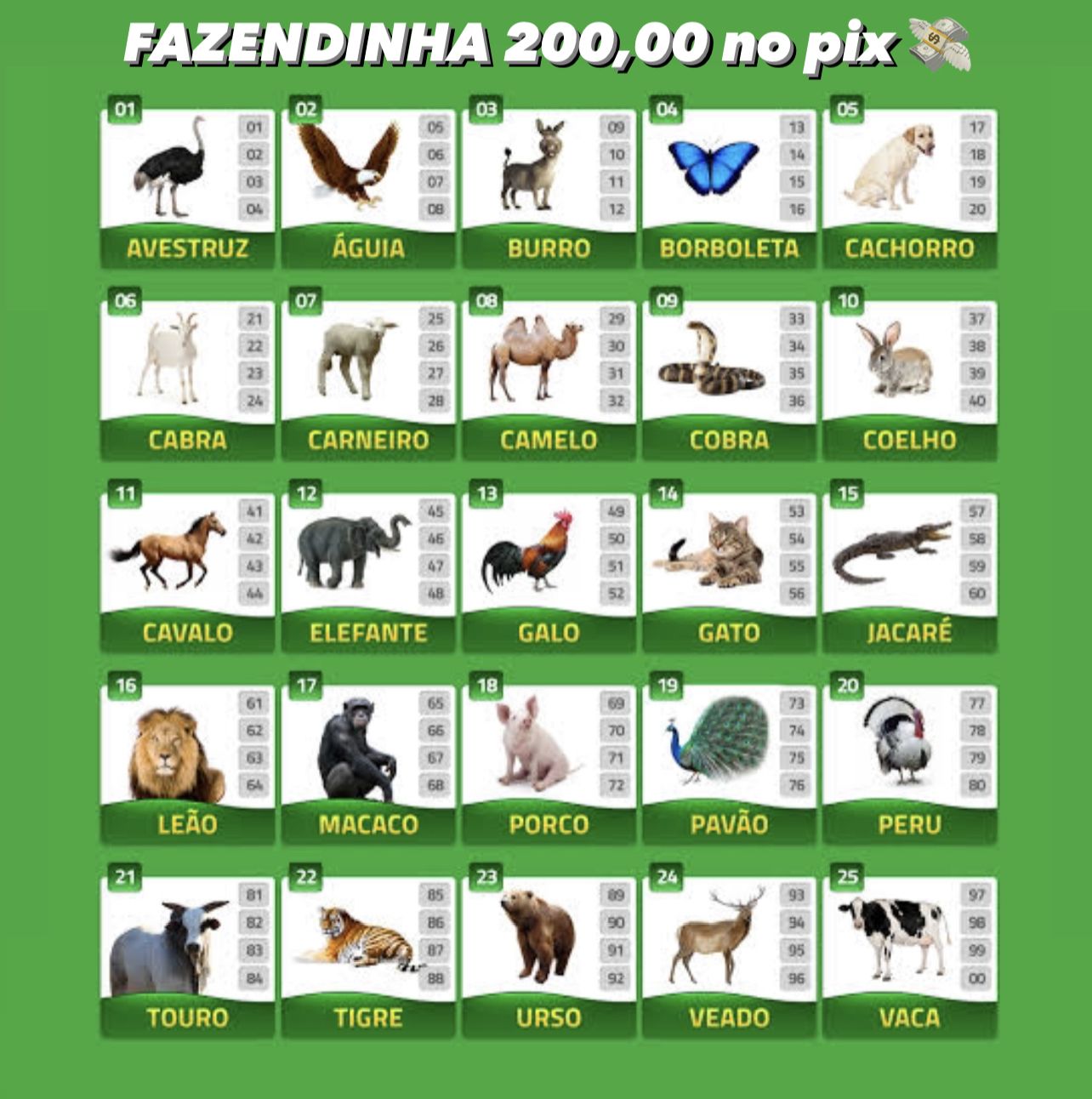 200,00 reais na FAZENDINHA PTV-16:20 Loteria Rio de Janeiro