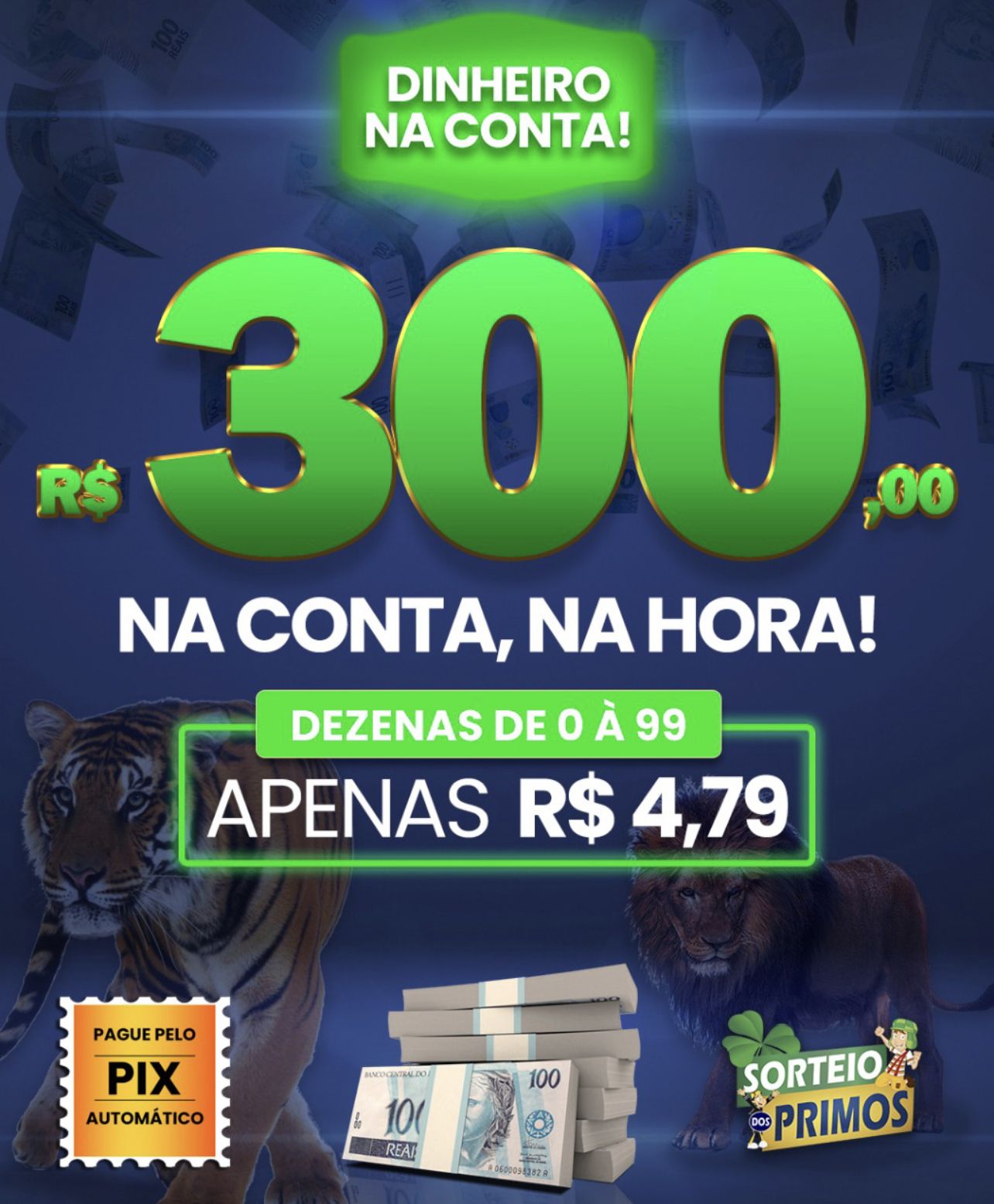 300,00 reais na DEZENA PTN-18:20 Loteria Rio de Janeiro