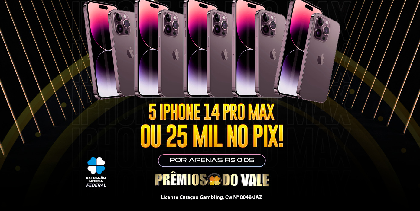 Cinco iPhone 14 pro Max ou 25 Mil no PIX